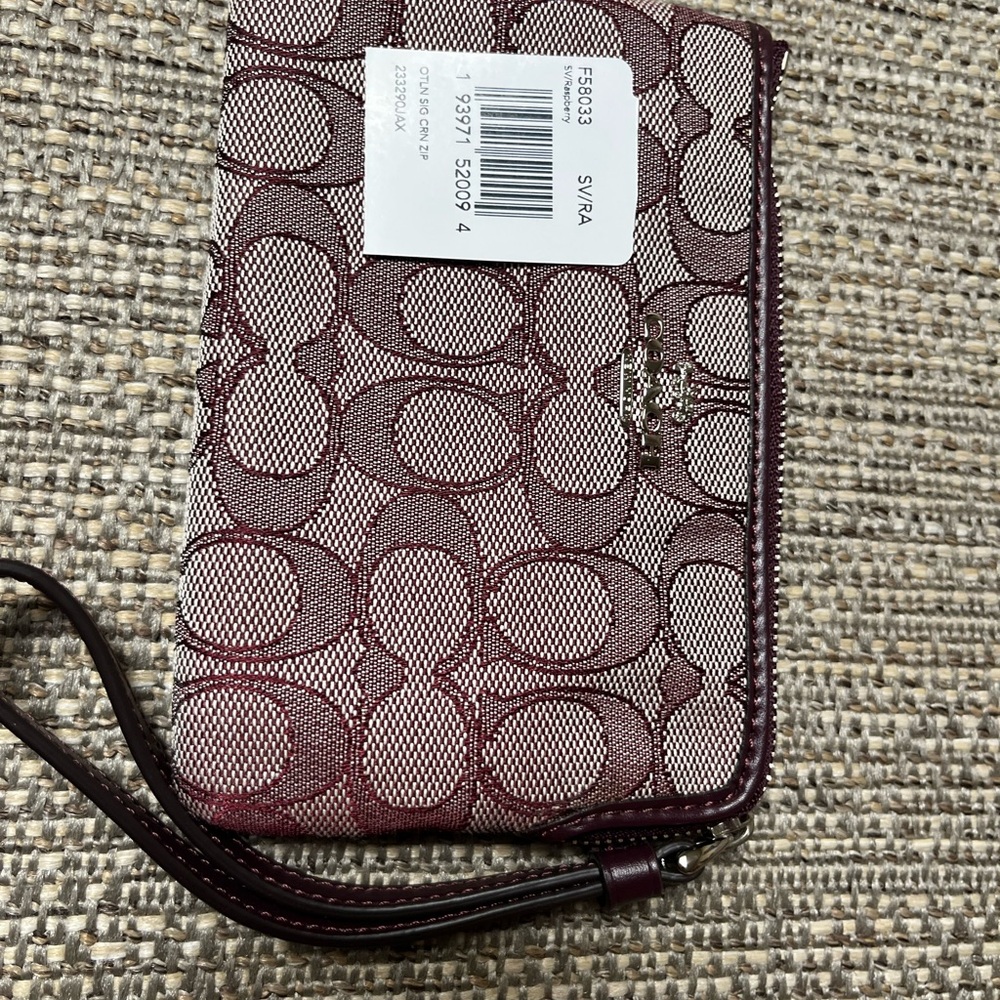 Coach Maroon and Gray Signature Clutch